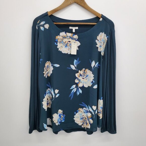 Maurices Chiffon Blouse Womens Size 2XL Teal Floral Long Sleeve Boho Fairy NWT - Picture 3 of 15
